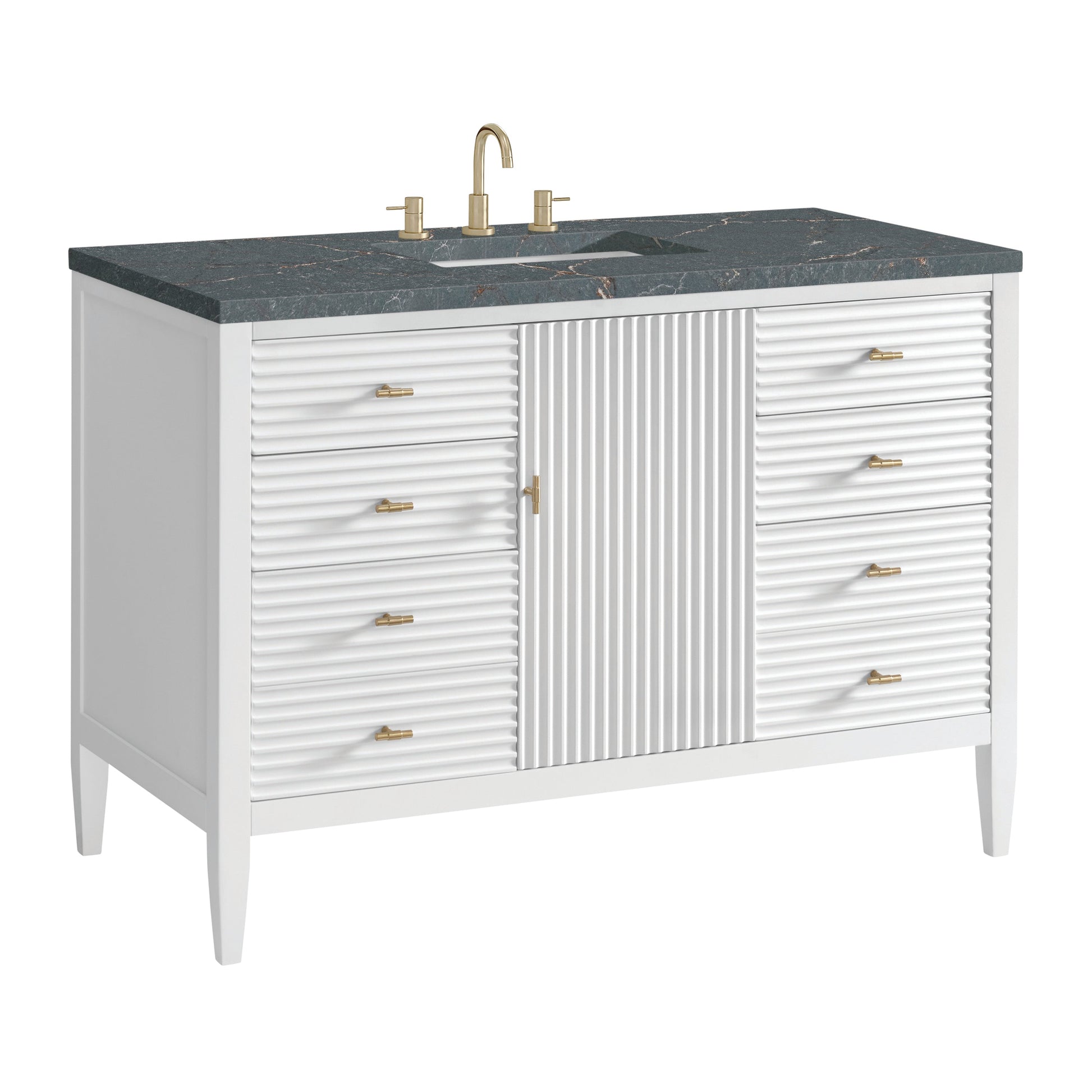 James Martin Vanities Myrrin 48" Bright White Vanity With 3 cm Parisien Bleu Quartz Top