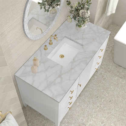 James Martin Vanities Myrrin 48" Bright White Vanity With 3 cm Victorian Silver Quartz Top