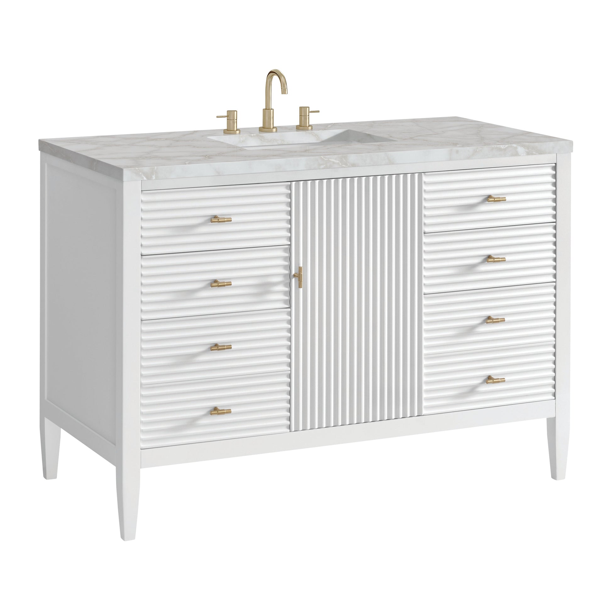 James Martin Vanities Myrrin 48" Bright White Vanity With 3 cm Victorian Silver Quartz Top