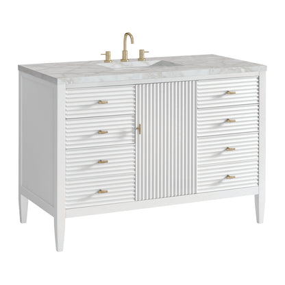 James Martin Vanities Myrrin 48" Bright White Vanity With 3 cm Victorian Silver Quartz Top