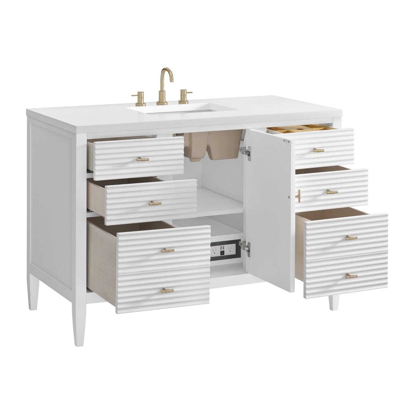 James Martin Vanities Myrrin 48" Bright White Vanity With 3 cm White Zeus Quartz Top