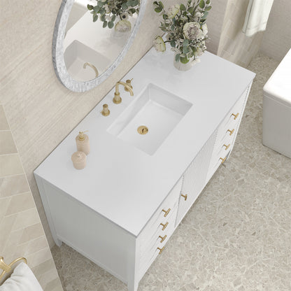 James Martin Vanities Myrrin 48" Bright White Vanity With 3 cm White Zeus Quartz Top