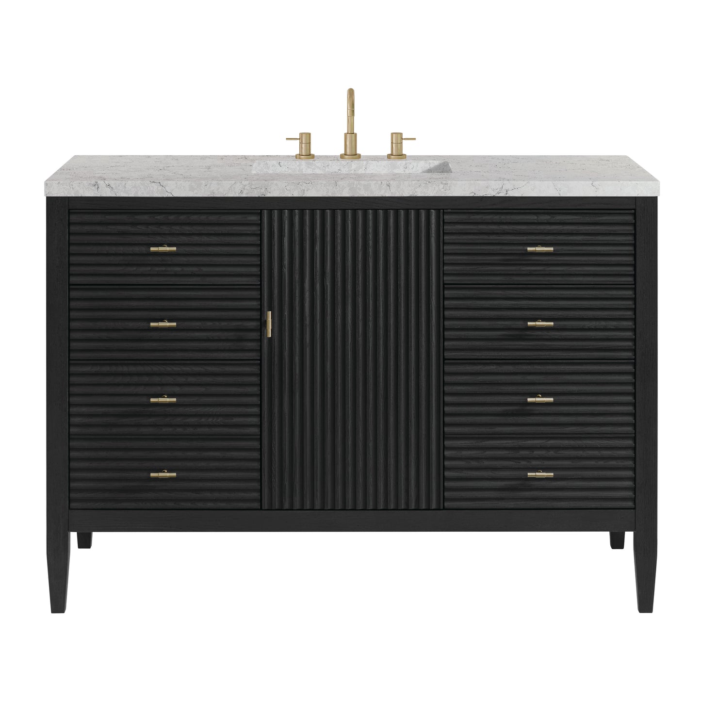 James Martin Vanities Myrrin 48" Carbon Oak Single Vanity With 3 cm Eternal Jasmine Pearl Silestone Top and FreePower Wireless Charger