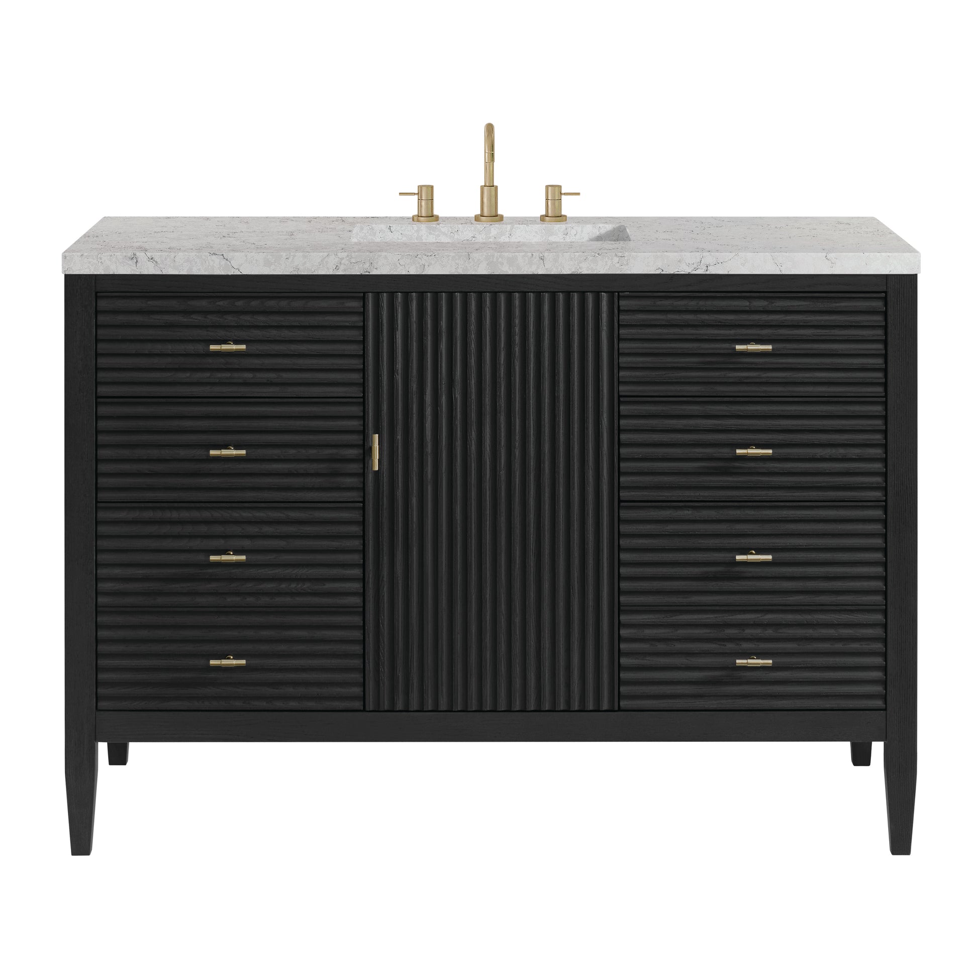 James Martin Vanities Myrrin 48" Carbon Oak Single Vanity With 3 cm Eternal Jasmine Pearl Silestone Top and FreePower Wireless Charger