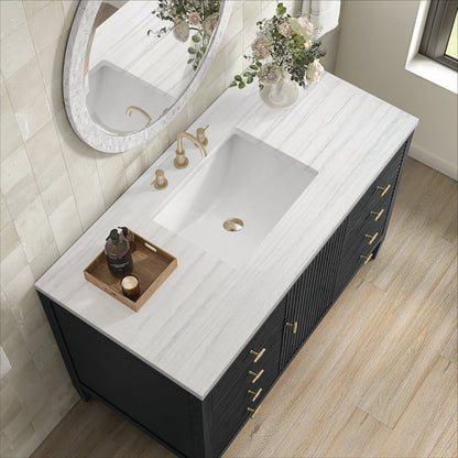 James Martin Vanities Myrrin 48" Carbon Oak Vanity With 3 cm Arctic Fall Solid Surface Top