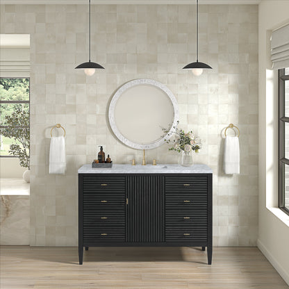 James Martin Vanities Myrrin 48" Carbon Oak Vanity With 3 cm Carrara White Marble Top