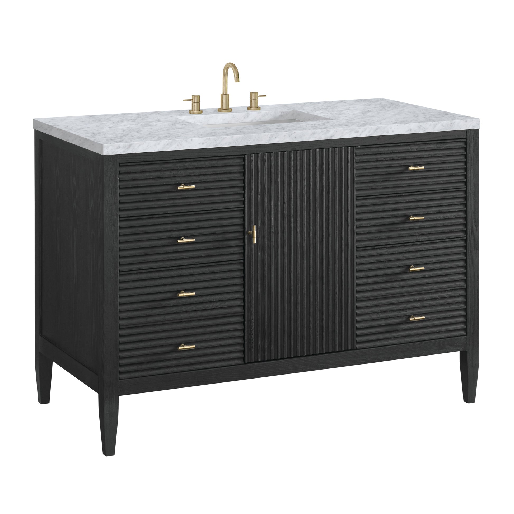 James Martin Vanities Myrrin 48" Carbon Oak Vanity With 3 cm Carrara White Marble Top