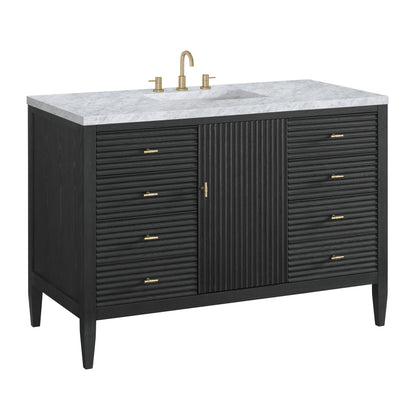 James Martin Vanities Myrrin 48" Carbon Oak Vanity With 3 cm Carrara White Marble Top