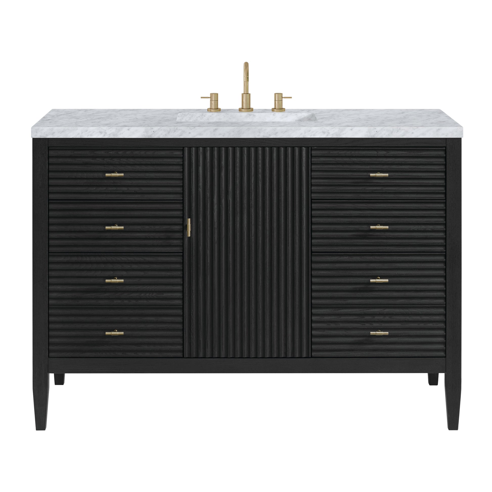 James Martin Vanities Myrrin 48" Carbon Oak Vanity With 3 cm Carrara White Marble Top