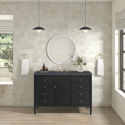 James Martin Vanities Myrrin 48" Carbon Oak Vanity With 3 cm Charcoal Soapstone Quartz Top