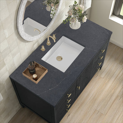 James Martin Vanities Myrrin 48" Carbon Oak Vanity With 3 cm Charcoal Soapstone Quartz Top