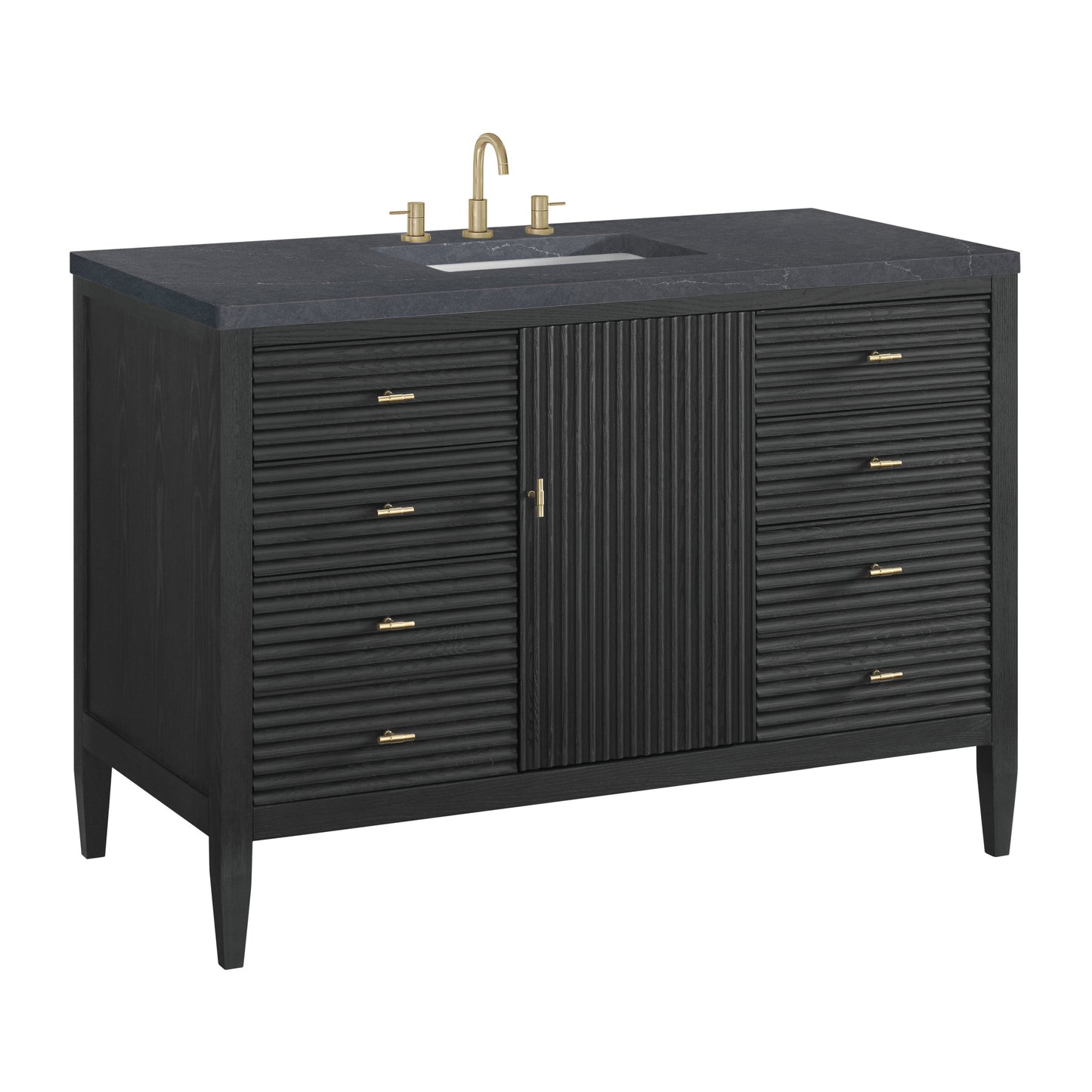 James Martin Vanities Myrrin 48" Carbon Oak Vanity With 3 cm Charcoal Soapstone Quartz Top