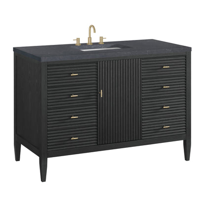 James Martin Vanities Myrrin 48" Carbon Oak Vanity With 3 cm Charcoal Soapstone Quartz Top