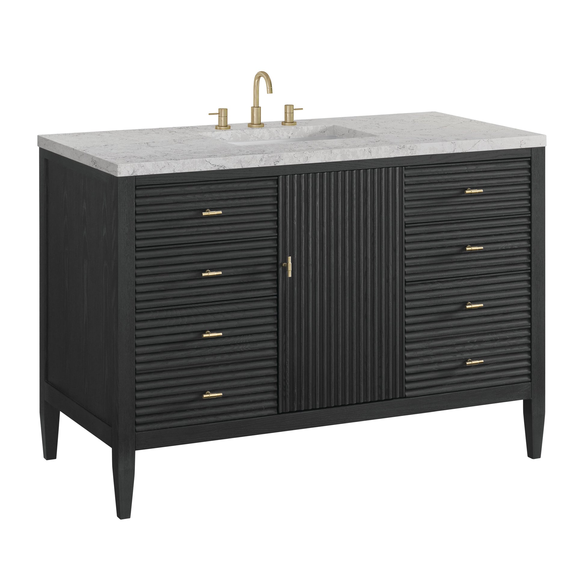 James Martin Vanities Myrrin 48" Carbon Oak Vanity With 3 cm Eternal Jasmine Pearl Quartz Top