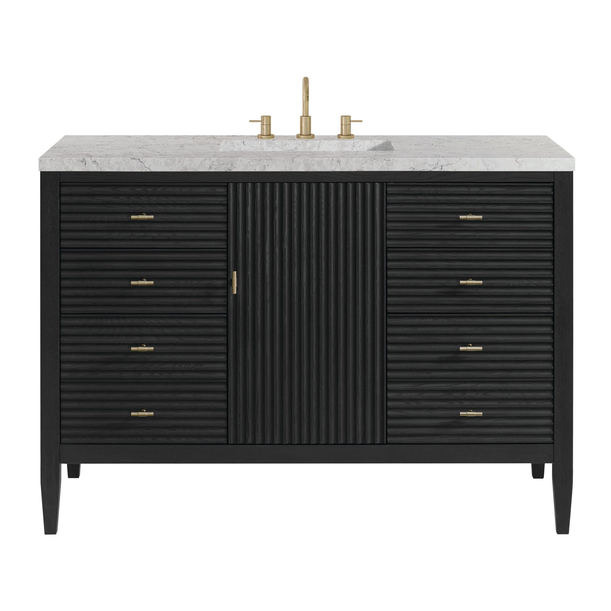 James Martin Vanities Myrrin 48" Carbon Oak Vanity With 3 cm Eternal Jasmine Pearl Quartz Top