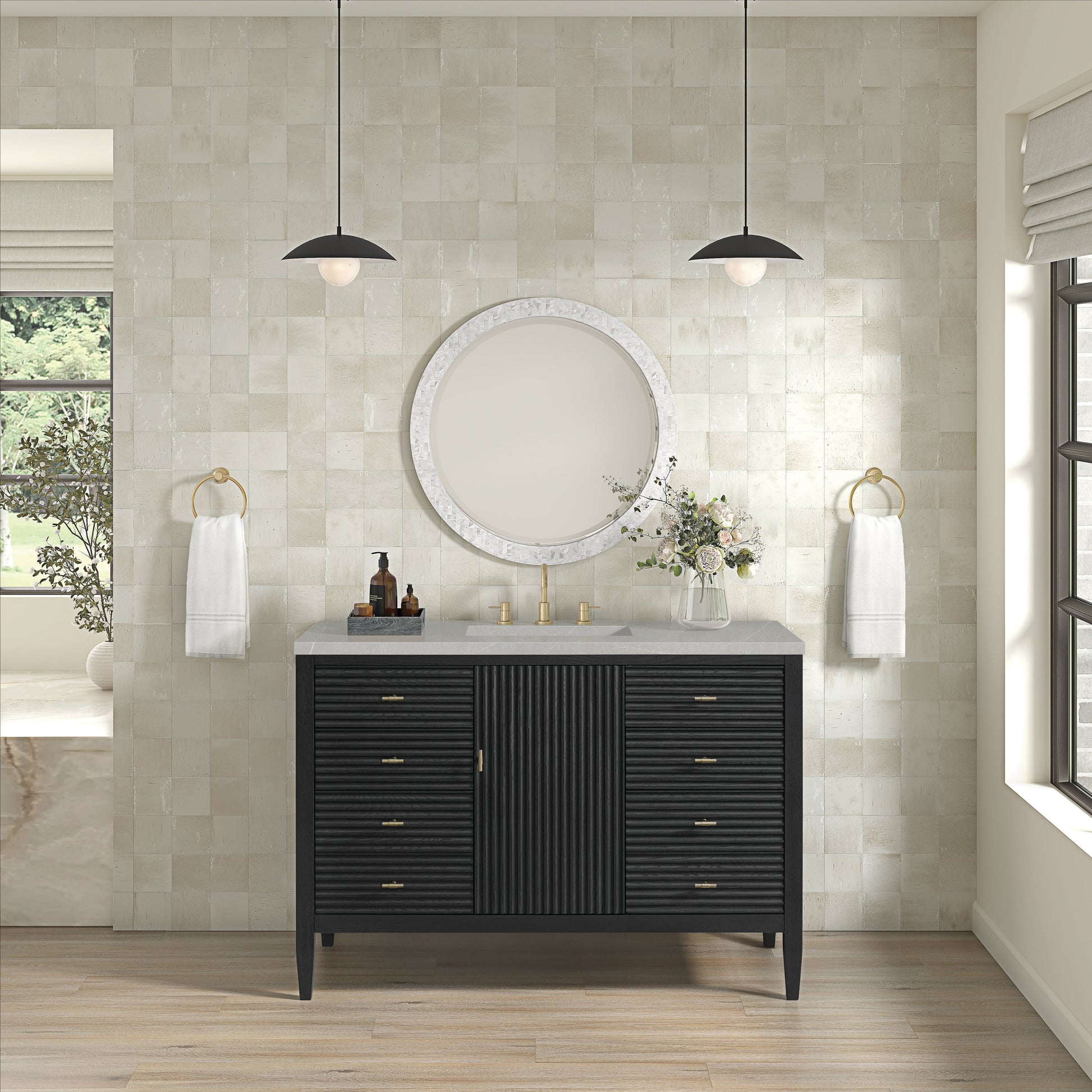 James Martin Vanities Myrrin 48" Carbon Oak Vanity With 3 cm Eternal Serena Quartz Top