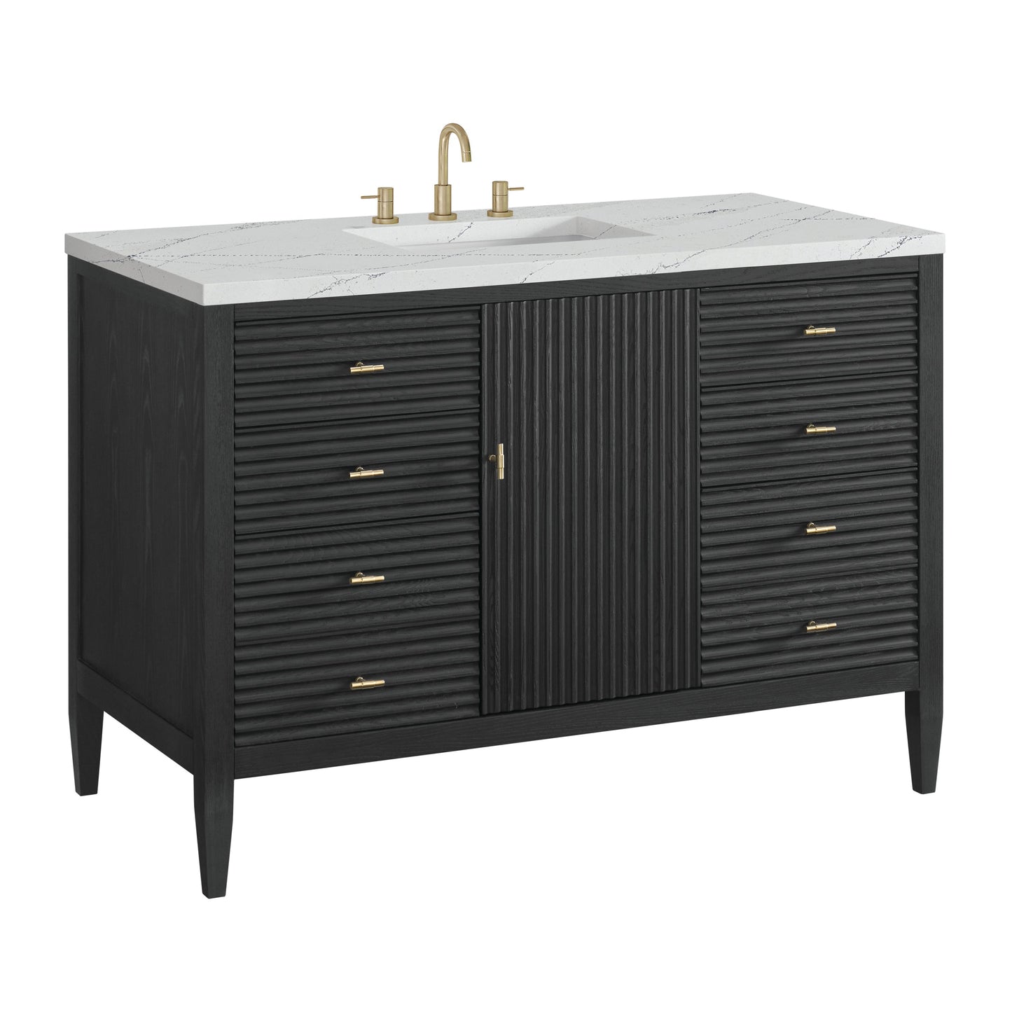 James Martin Vanities Myrrin 48" Carbon Oak Vanity With 3 cm Ethereal Noctis Quartz Top