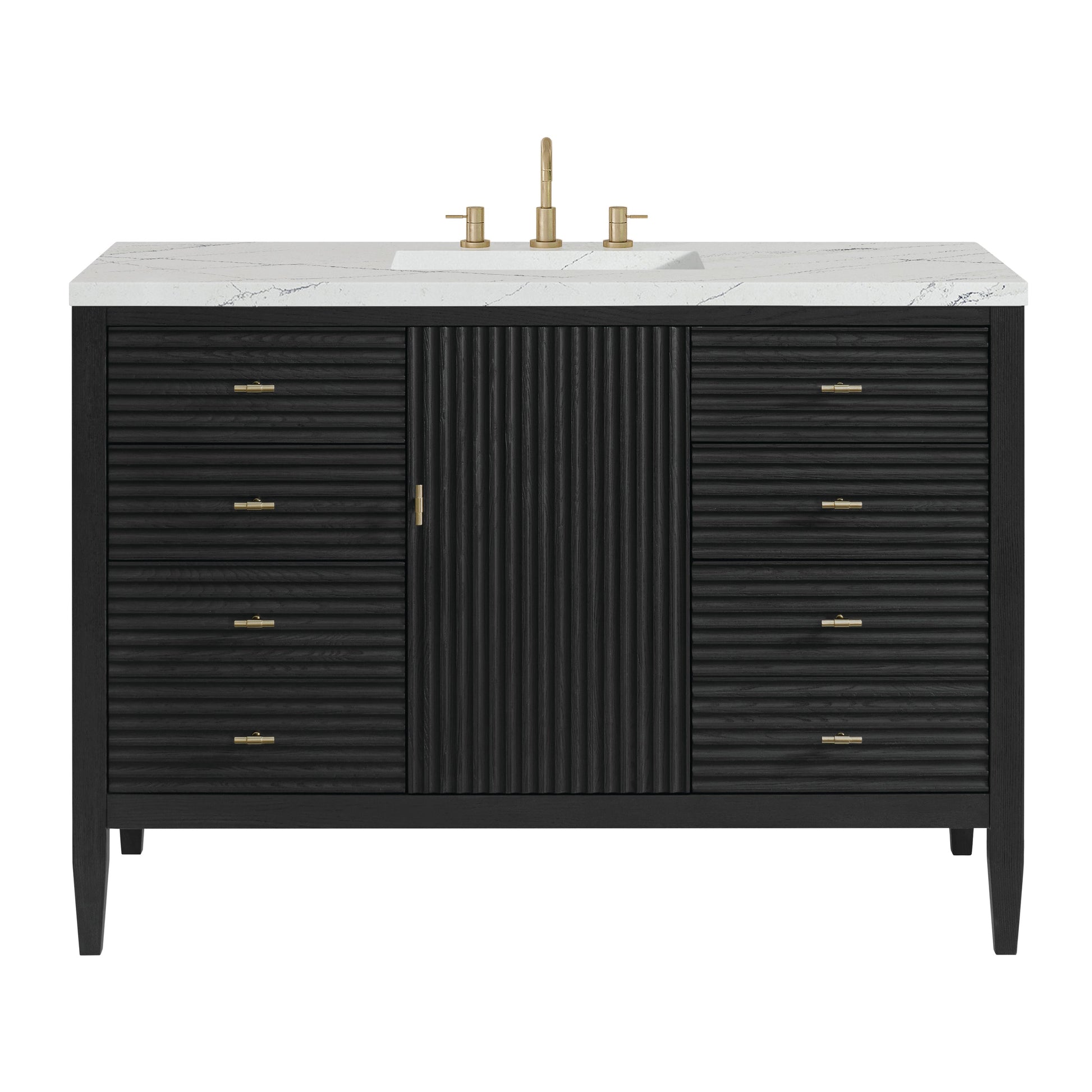 James Martin Vanities Myrrin 48" Carbon Oak Vanity With 3 cm Ethereal Noctis Quartz Top