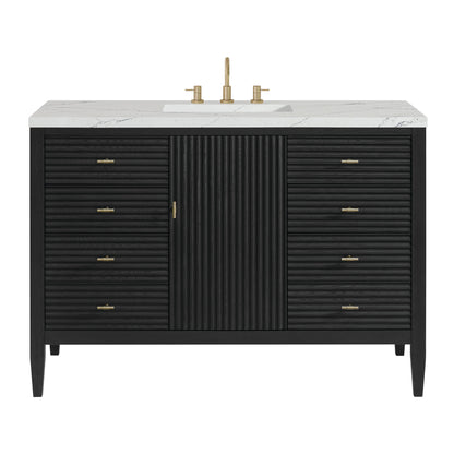 James Martin Vanities Myrrin 48" Carbon Oak Vanity With 3 cm Ethereal Noctis Quartz Top