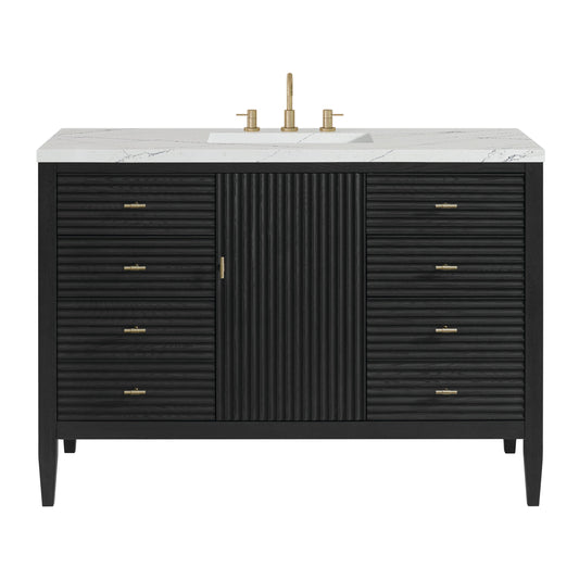 James Martin Vanities Myrrin 48" Carbon Oak Vanity With 3 cm Ethereal Noctis Quartz Top