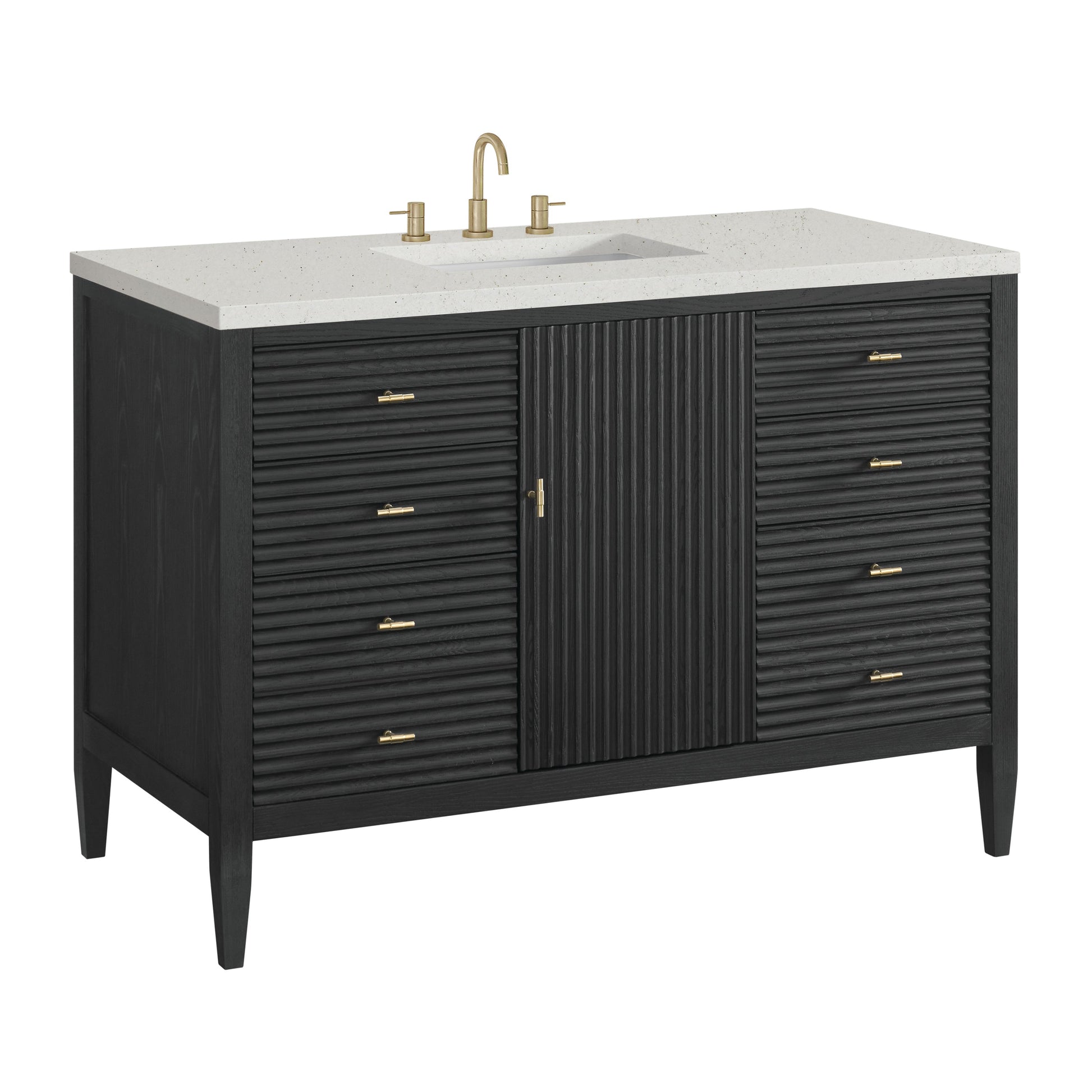 James Martin Vanities Myrrin 48" Carbon Oak Vanity With 3 cm Lime Delight Quartz Top