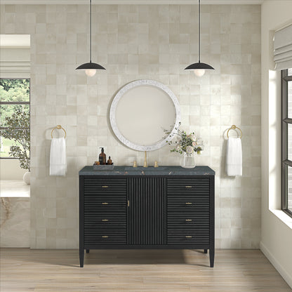 James Martin Vanities Myrrin 48" Carbon Oak Vanity With 3 cm Parisien Bleu Quartz Top