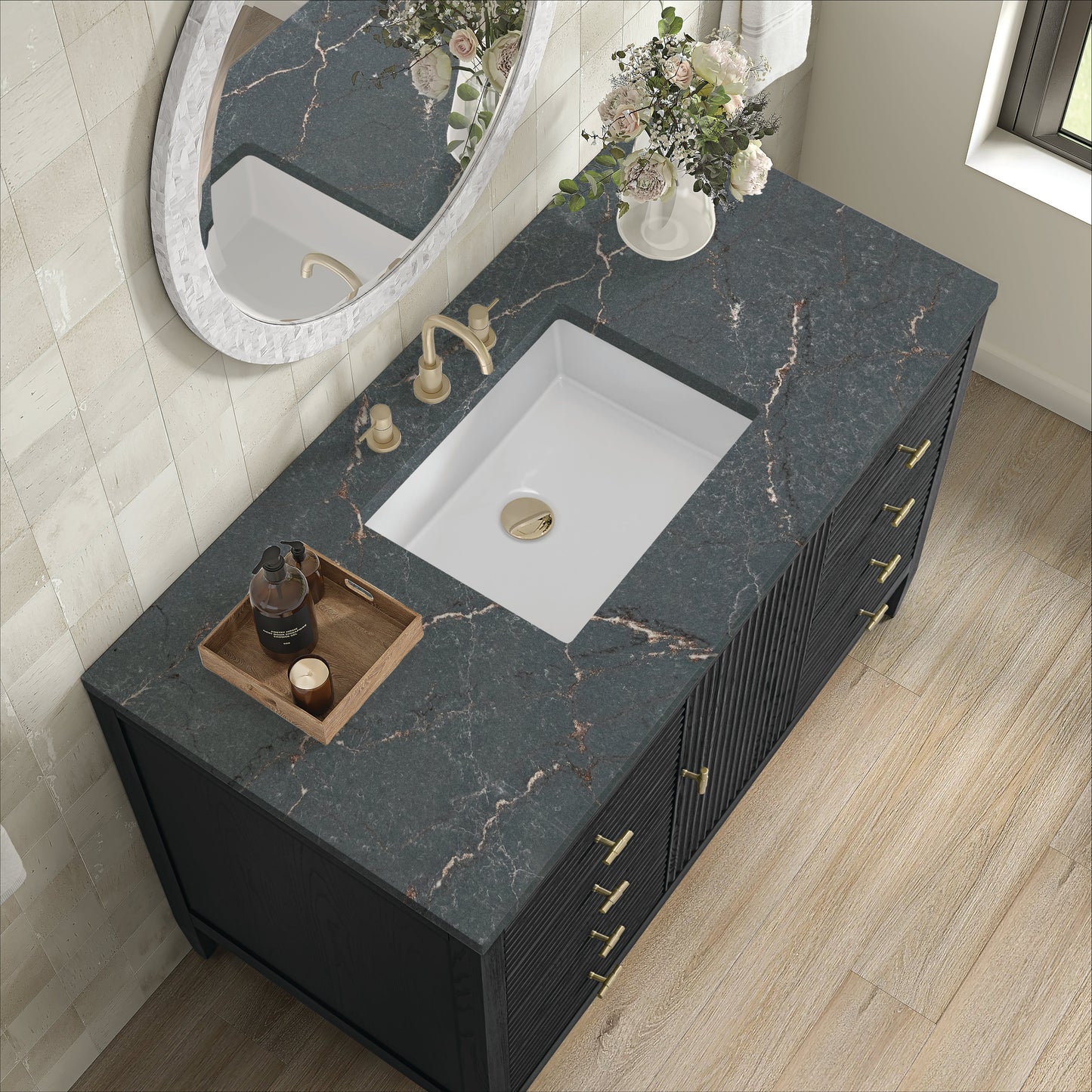 James Martin Vanities Myrrin 48" Carbon Oak Vanity With 3 cm Parisien Bleu Quartz Top