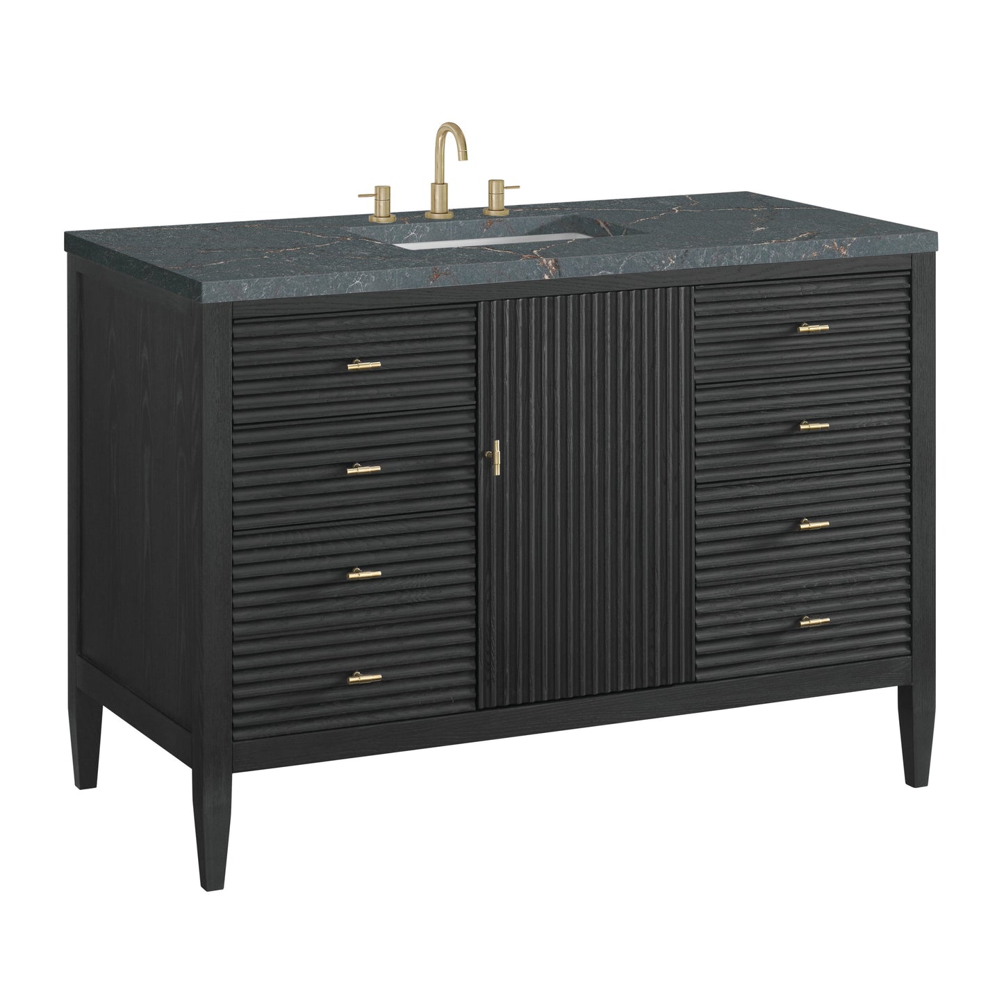 James Martin Vanities Myrrin 48" Carbon Oak Vanity With 3 cm Parisien Bleu Quartz Top