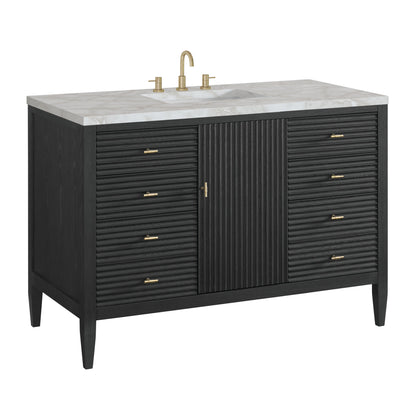 James Martin Vanities Myrrin 48" Carbon Oak Vanity With 3 cm Victorian Silver Quartz Top