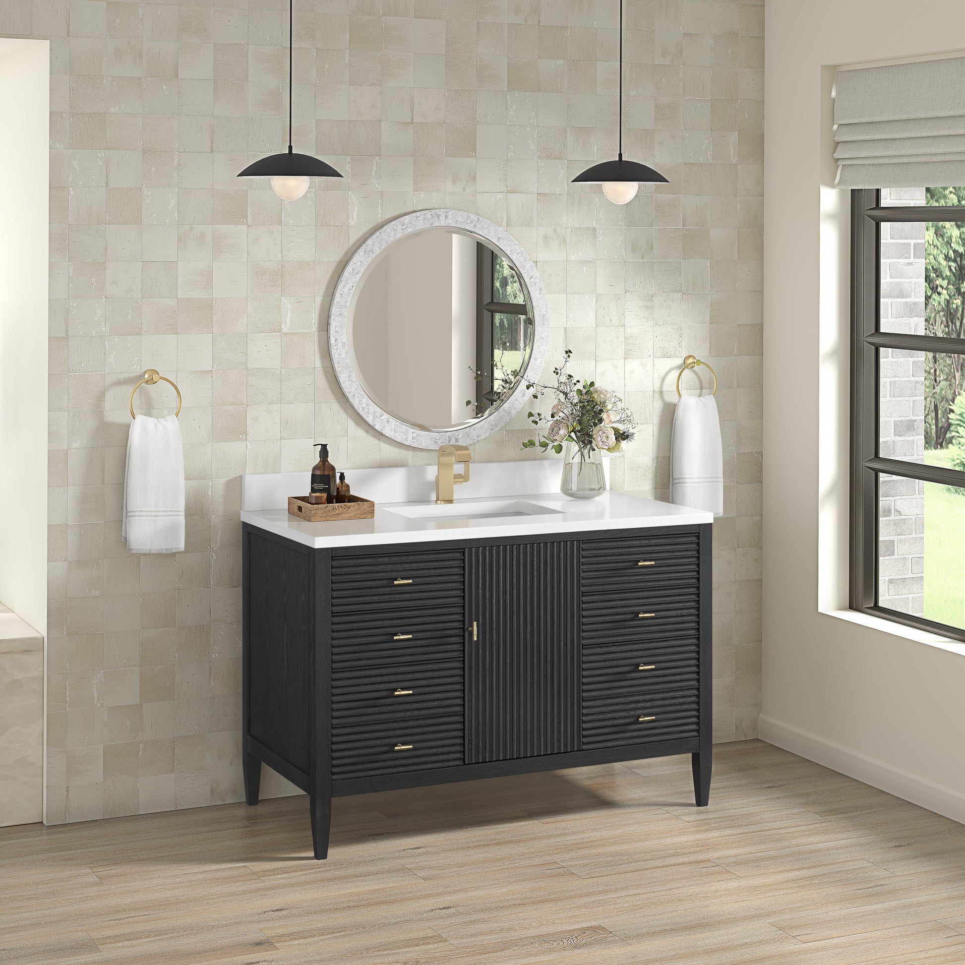 James Martin Vanities Myrrin 48" Carbon Oak Vanity With 3 cm White Zeus Quartz Top