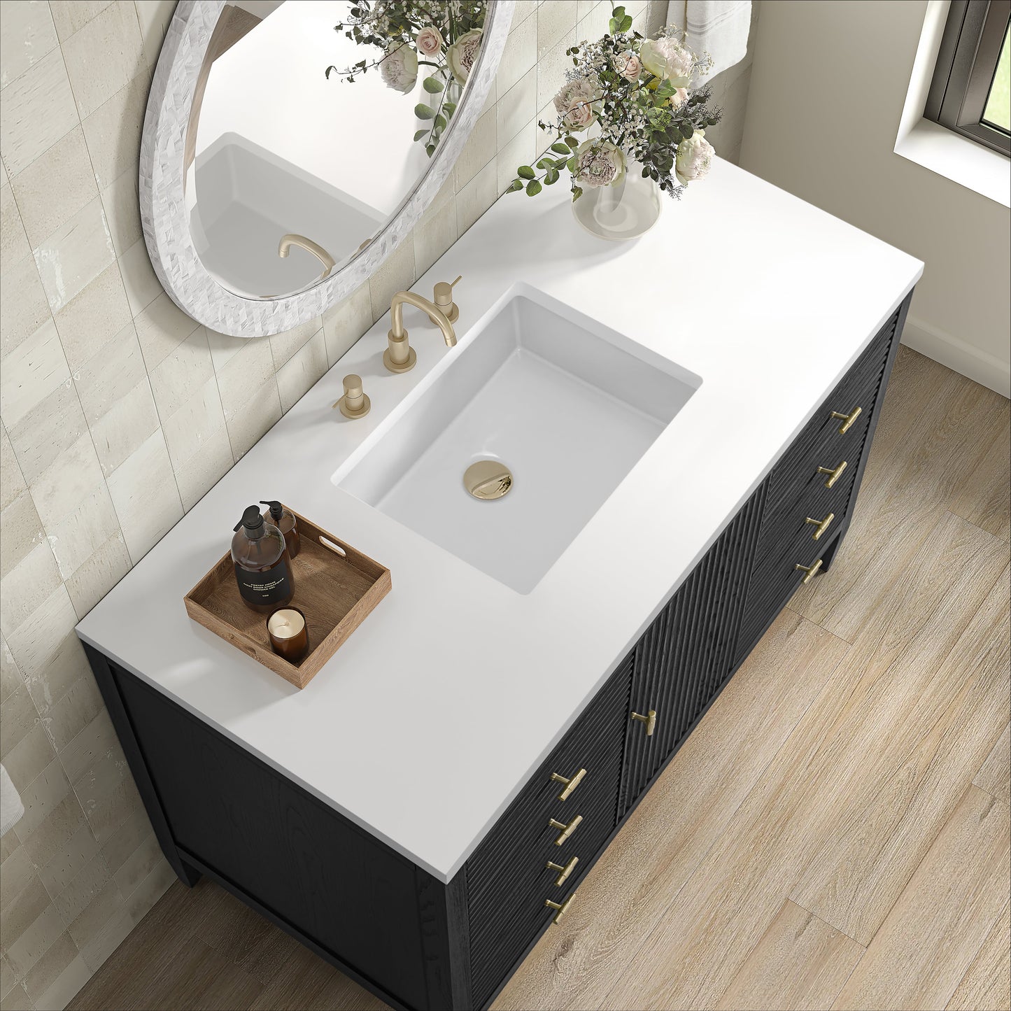 James Martin Vanities Myrrin 48" Carbon Oak Vanity With 3 cm White Zeus Quartz Top