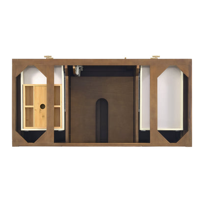 James Martin Vanities Myrrin 48" Mid-Century Walnut Single Vanity With 3 cm Eternal Jasmine Pearl Silestone Top and FreePower Wireless Charger