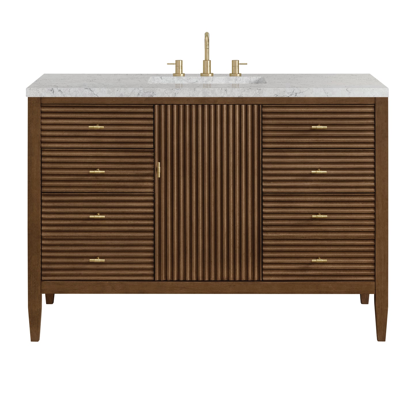 James Martin Vanities Myrrin 48" Mid-Century Walnut Single Vanity With 3 cm Eternal Jasmine Pearl Silestone Top and FreePower Wireless Charger