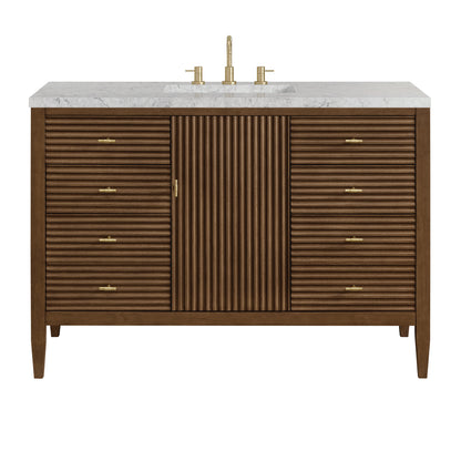 James Martin Vanities Myrrin 48" Mid-Century Walnut Single Vanity With 3 cm Eternal Jasmine Pearl Silestone Top and FreePower Wireless Charger