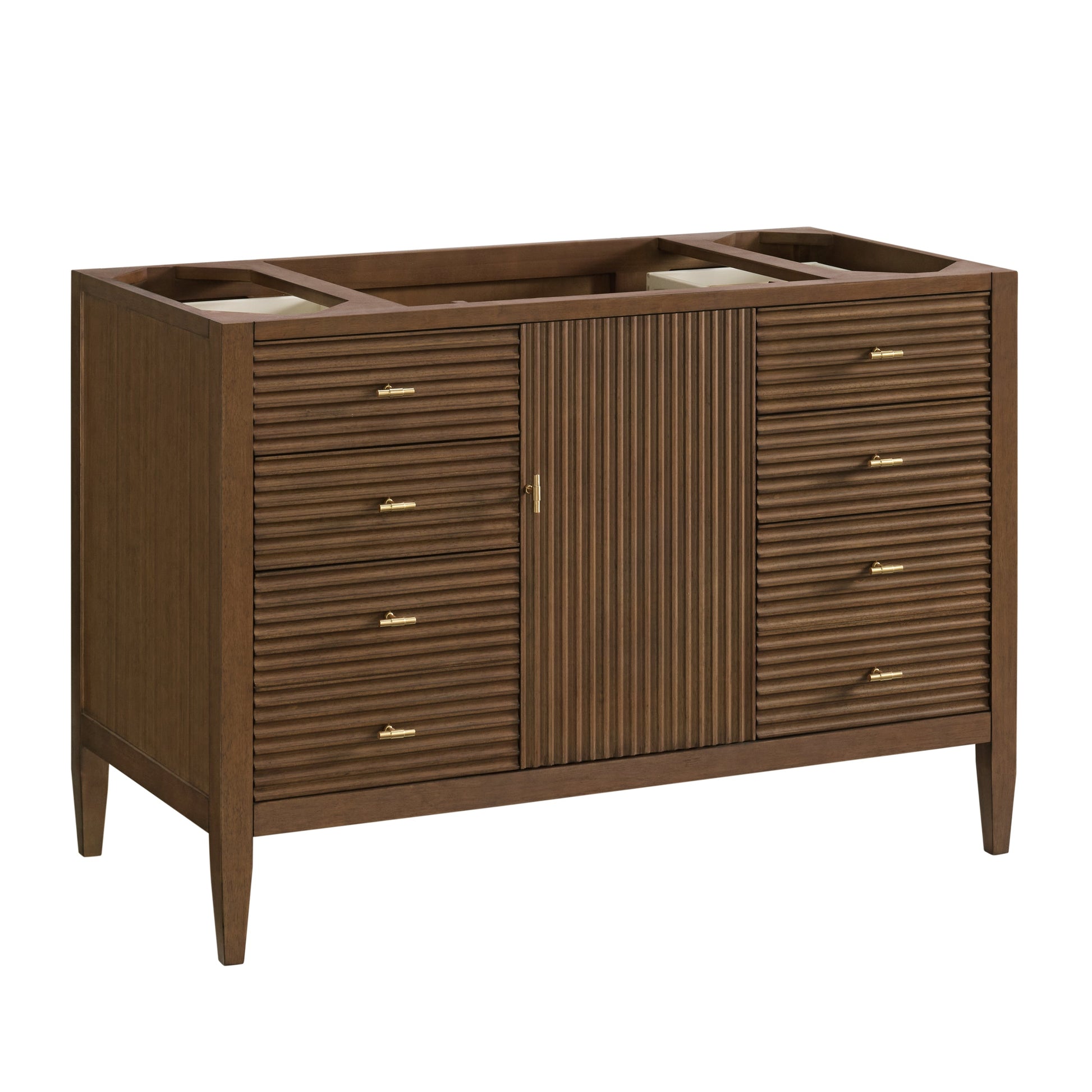 James Martin Vanities Myrrin 48" Mid Century Walnut Vanity With 3 cm Arctic Fall Solid Surface Top