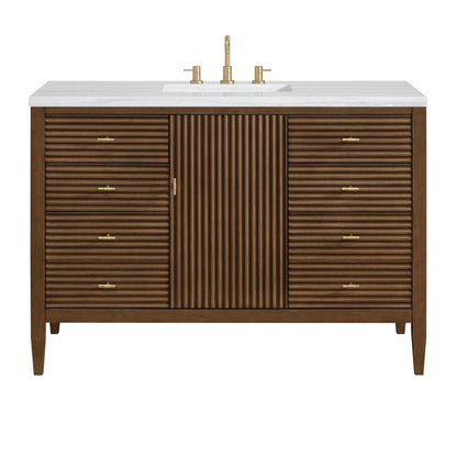 James Martin Vanities Myrrin 48" Mid Century Walnut Vanity With 3 cm Arctic Fall Solid Surface Top