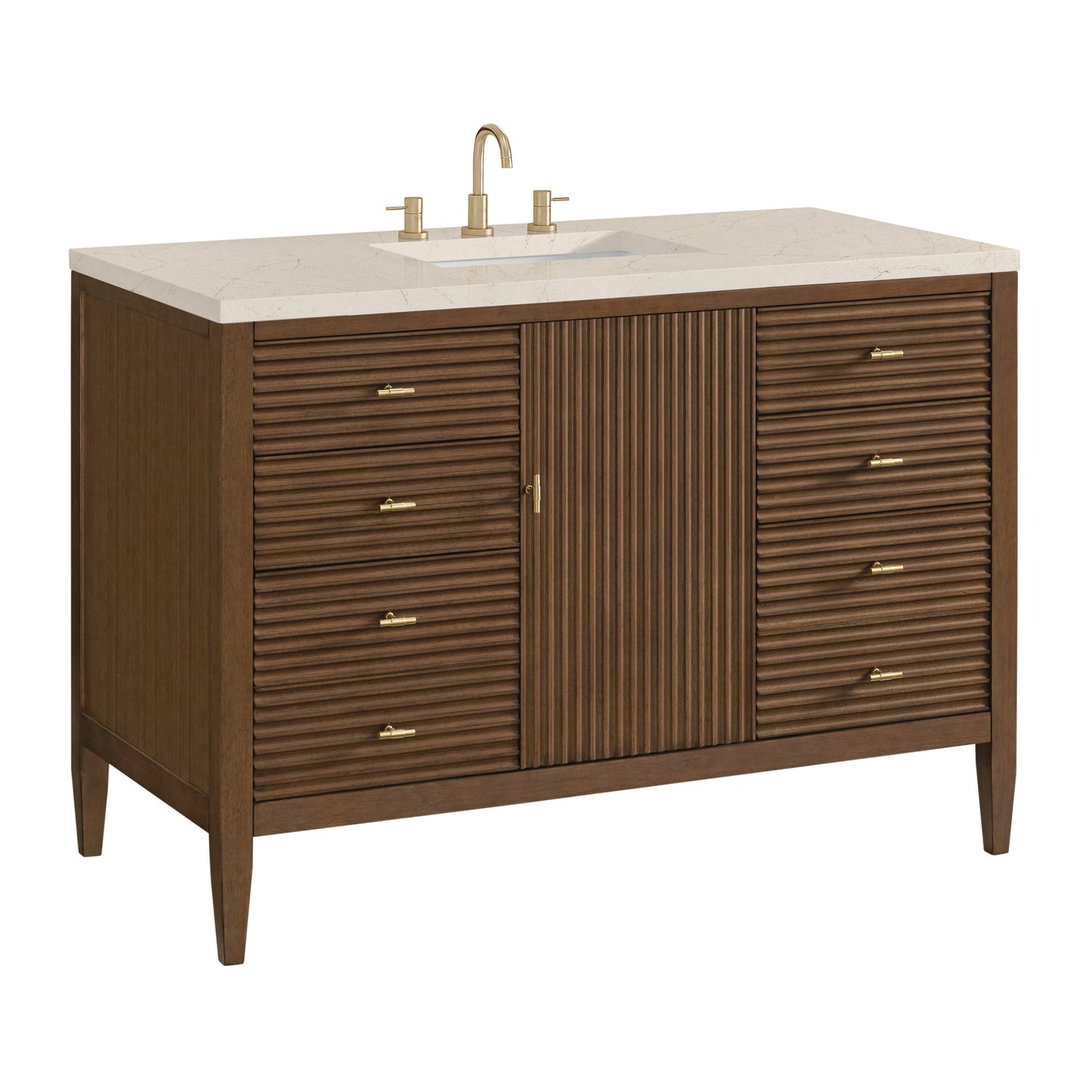 James Martin Vanities Myrrin 48" Mid Century Walnut Vanity With 3 cm Eternal Marfil Quartz Top