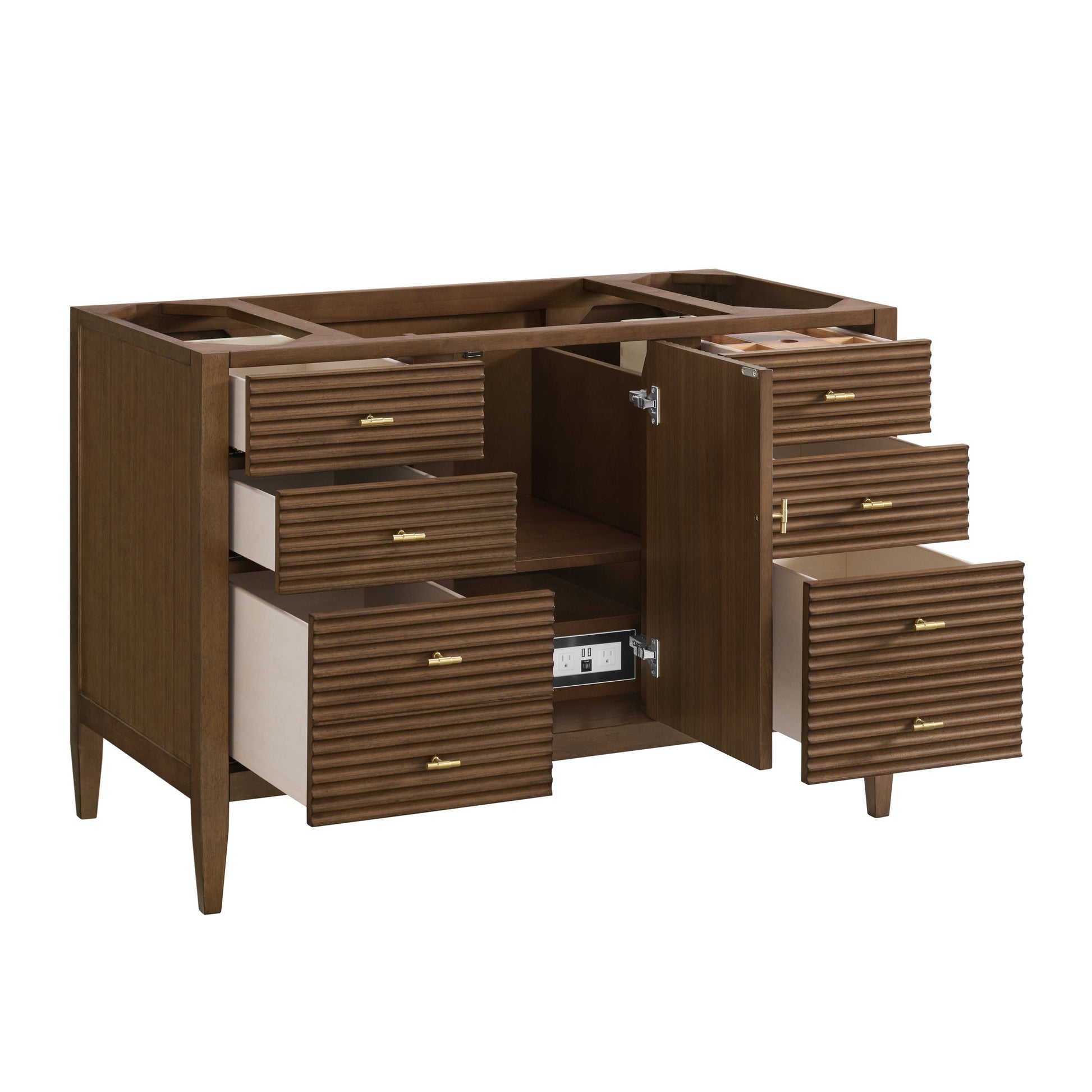 James Martin Vanities Myrrin 48" Mid Century Walnut Vanity With 3 cm Ethereal Noctis Quartz Top