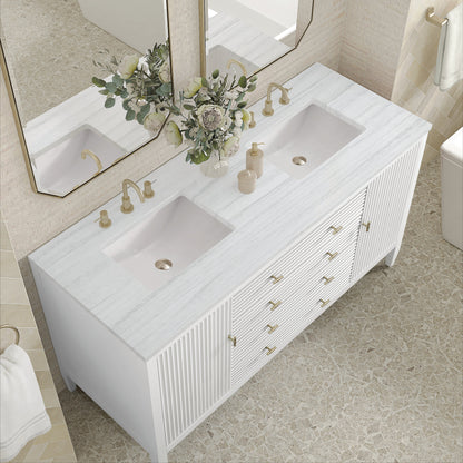 James Martin Vanities Myrrin 60" Bright White Double Vanity With 3 cm Arctic Fall Solid Surface Top