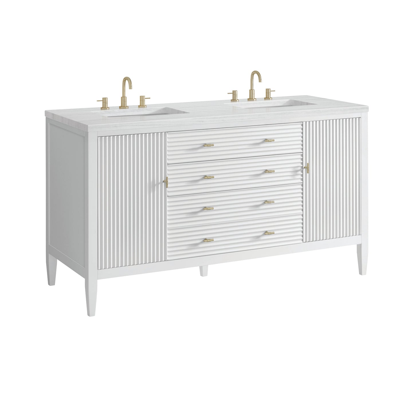 James Martin Vanities Myrrin 60" Bright White Double Vanity With 3 cm Arctic Fall Solid Surface Top