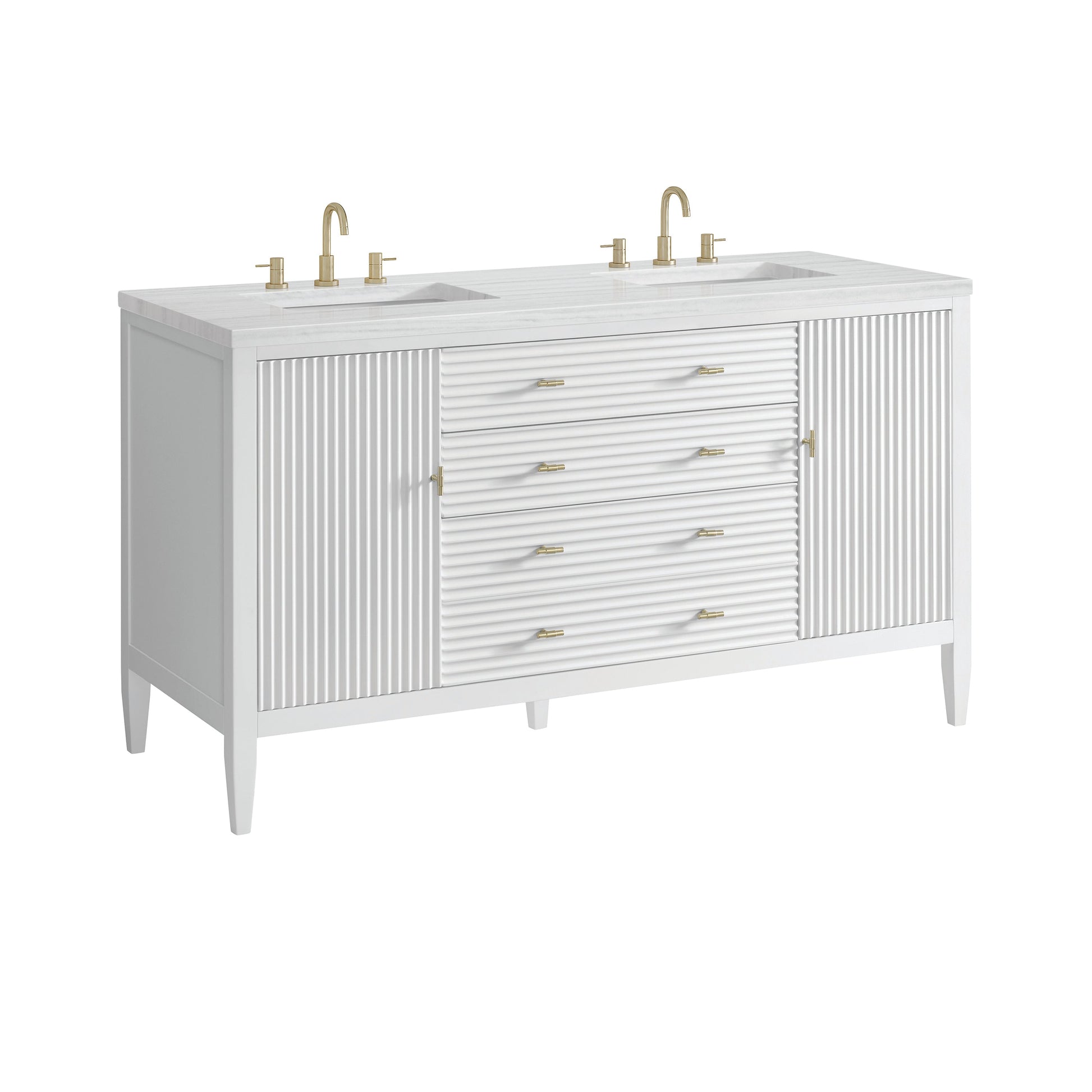 James Martin Vanities Myrrin 60" Bright White Double Vanity With 3 cm Arctic Fall Solid Surface Top