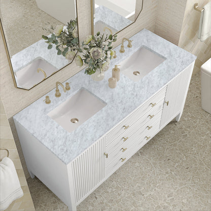 James Martin Vanities Myrrin 60" Bright White Double Vanity With 3 cm Carrara White Marble Top