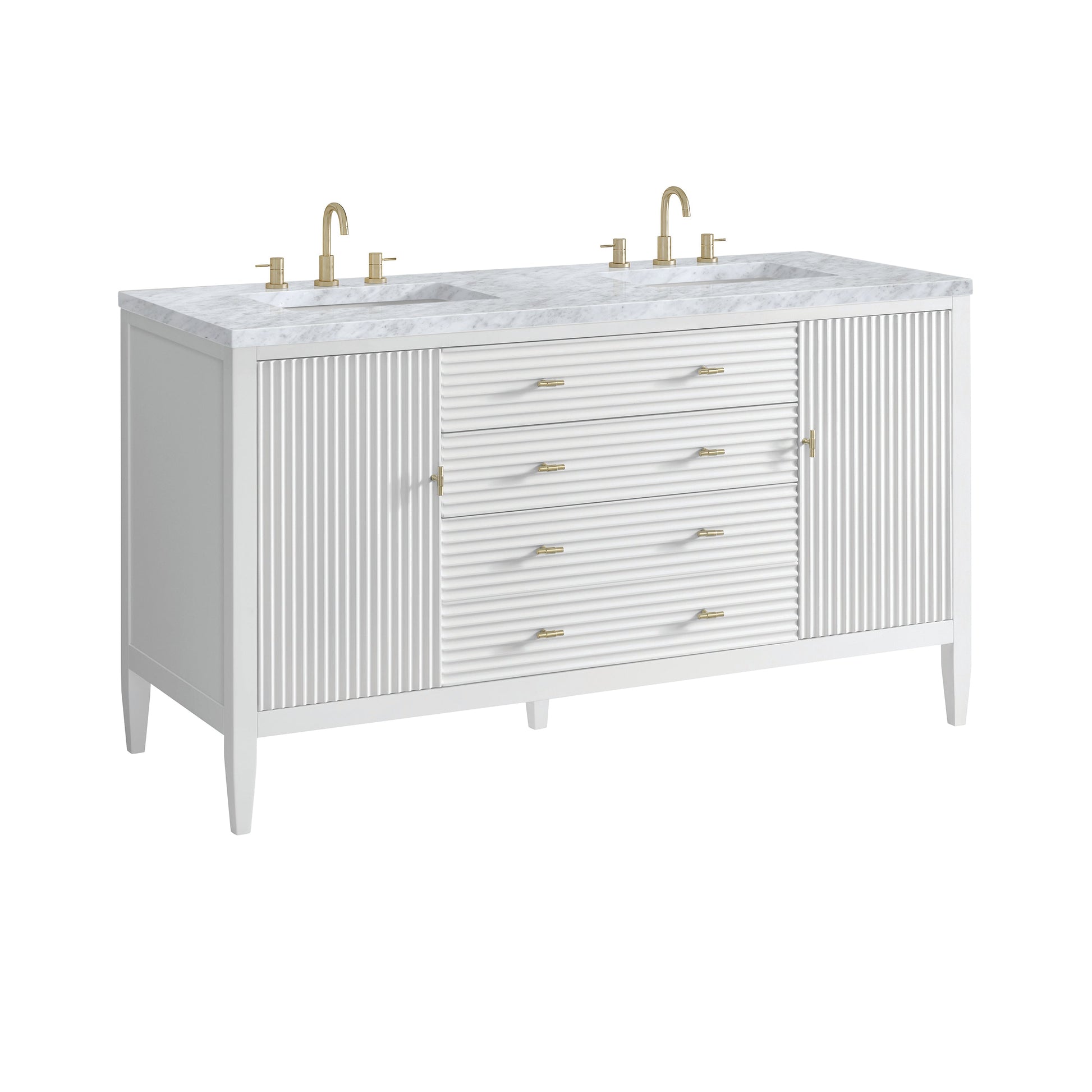 James Martin Vanities Myrrin 60" Bright White Double Vanity With 3 cm Carrara White Marble Top