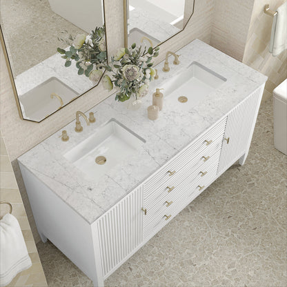 James Martin Vanities Myrrin 60" Bright White Double Vanity With 3 cm Eternal Jasmine Pearl Quartz Top