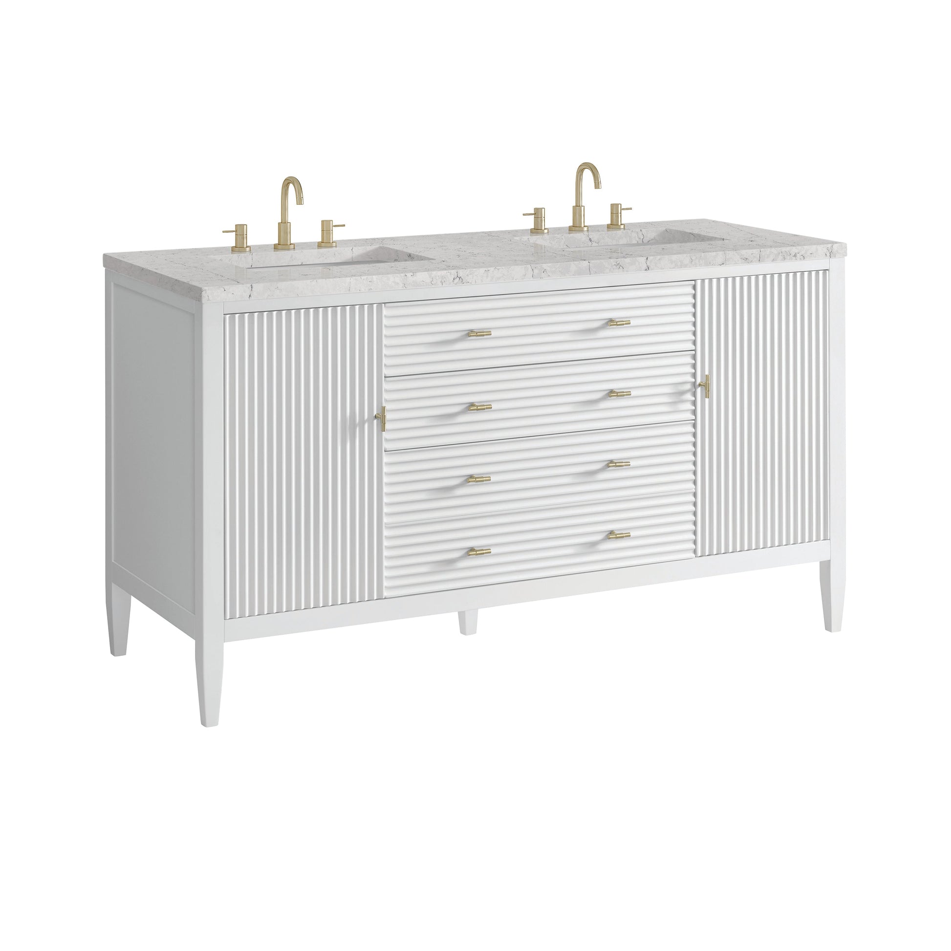 James Martin Vanities Myrrin 60" Bright White Double Vanity With 3 cm Eternal Jasmine Pearl Quartz Top