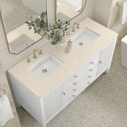 James Martin Vanities Myrrin 60" Bright White Double Vanity With 3 cm Eternal Marfil Quartz Top