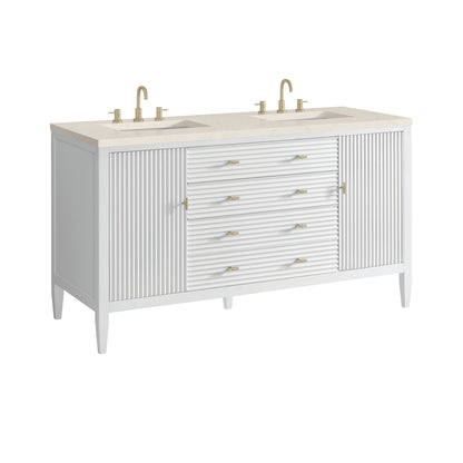 James Martin Vanities Myrrin 60" Bright White Double Vanity With 3 cm Eternal Marfil Quartz Top