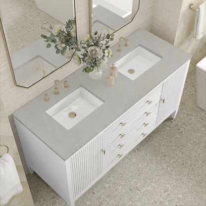 James Martin Vanities Myrrin 60" Bright White Double Vanity With 3 cm Eternal Serena Quartz Top