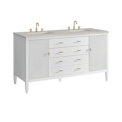 James Martin Vanities Myrrin 60" Bright White Double Vanity With 3 cm Eternal Serena Quartz Top