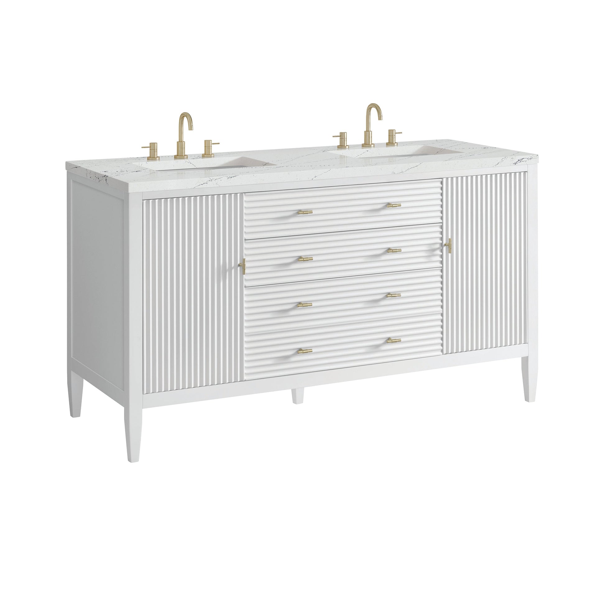 James Martin Vanities Myrrin 60" Bright White Double Vanity With 3 cm Ethereal Noctis Quartz Top